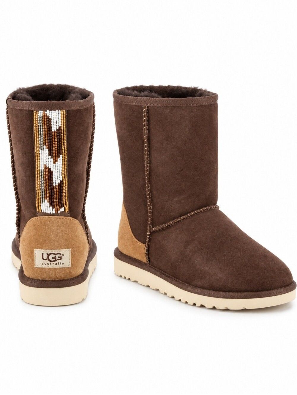 NWT sealed UGG women's Authentic classic short serape with beads, 6, brown